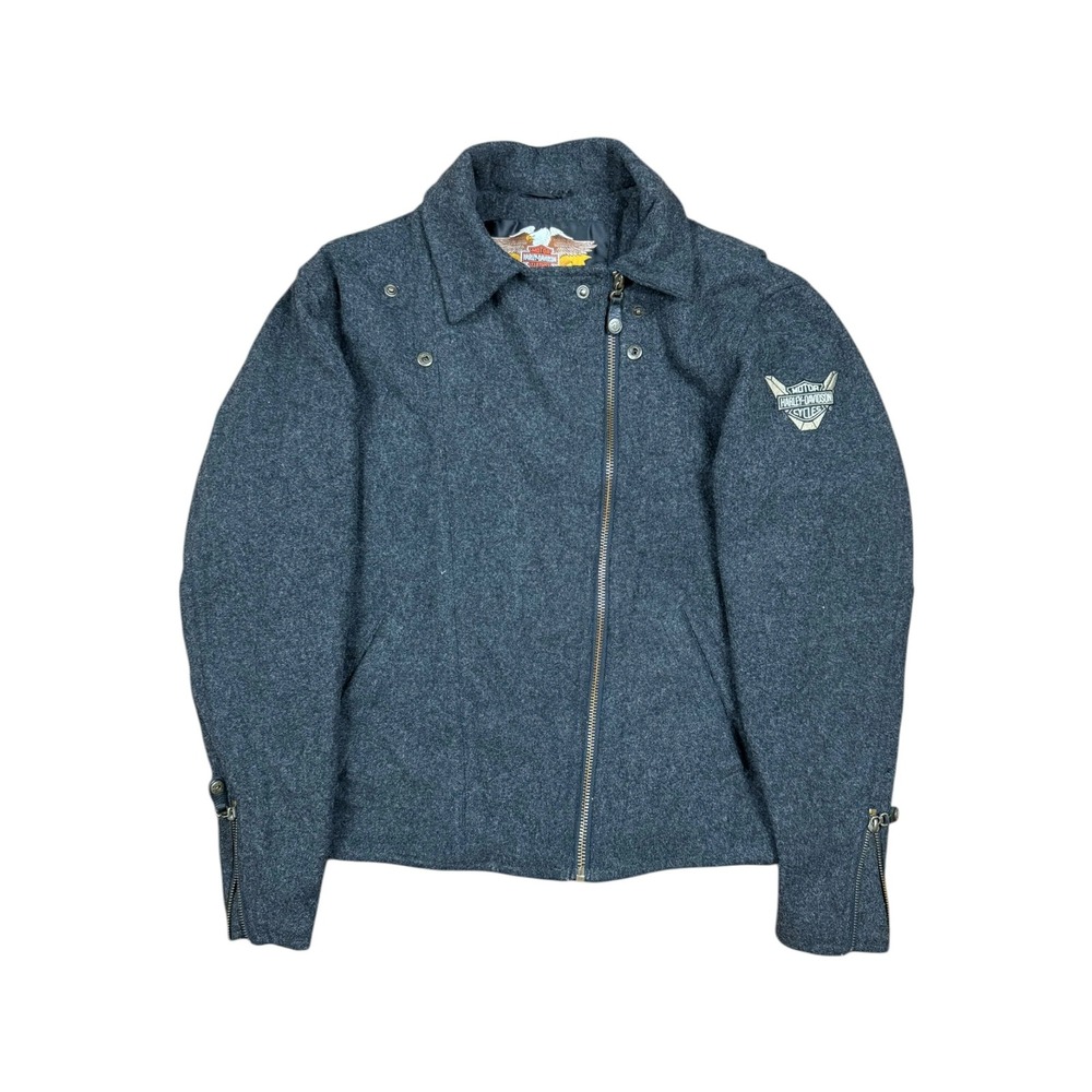 Harley Davidson Wool Coat Women Medium Gray Good Butterfly Logo Cross Zip Jacket